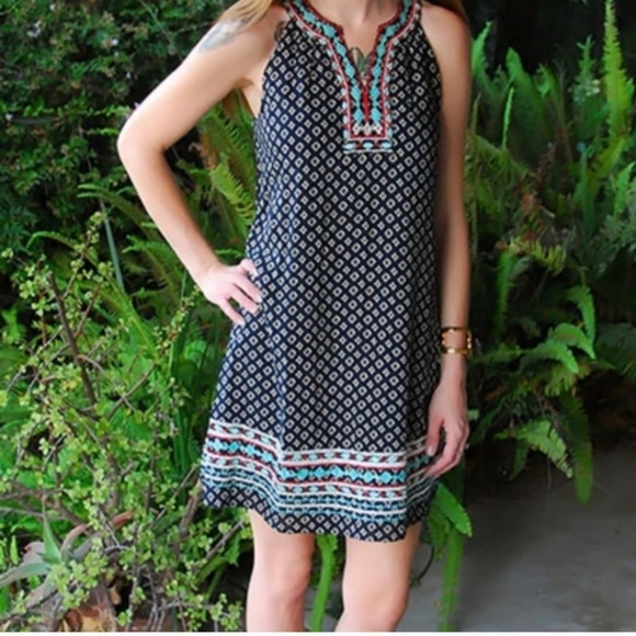 THML Dress Anthropologie Embroidered Sleeveless Dress Blue White Red Size Small - Picture 3 of 12